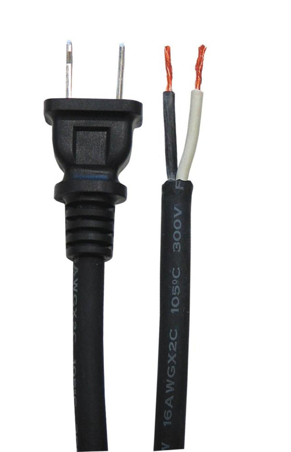 9ft 18/2 SJOW Black Repair Cord, 1-15P Black, ROJ 6", Strip Conductors 1/2"
