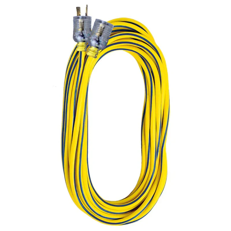 50ft 12/3 SJTW Yellow/Blue Locking Ext Cord, NEMA L5-20