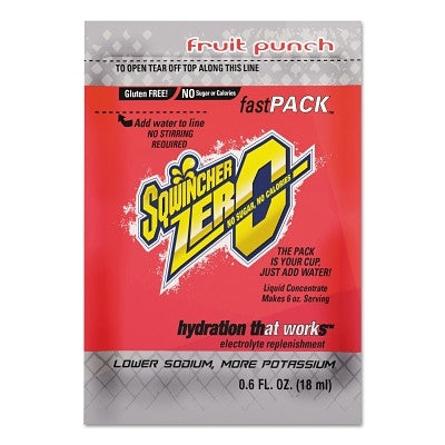 SQWINCHER FAST PACK ZERO LIQUID CONCENTRATE FRUIT PUNCH SUGAR FREE .6 OZ. CS/200 - (4 boxes of 50)
