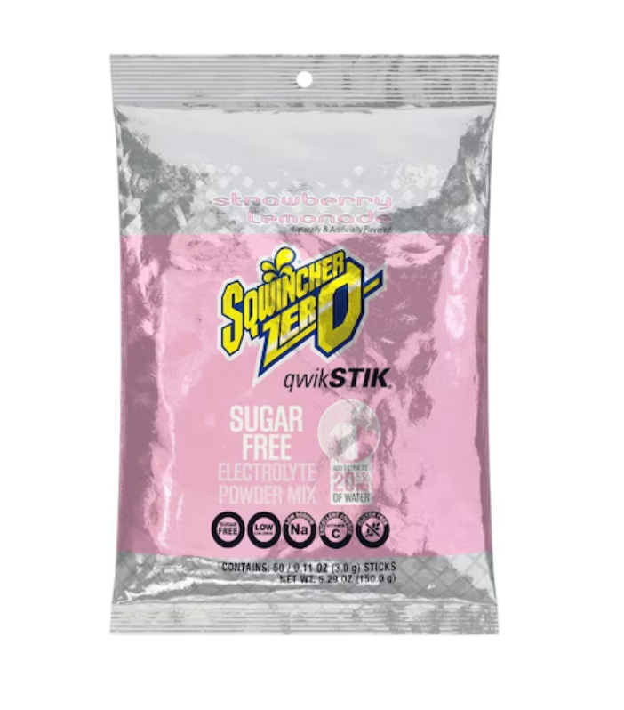 SQWINCHER QWIK STIK ZERO POWDER STIKS STRAWBERRY LEMONADE SUGAR FREE .11 OZ. CS/500 - (10 packs of 50)