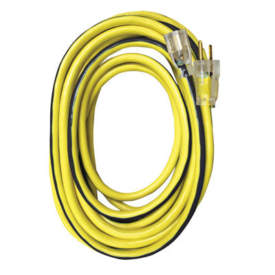 50ft 12/3 SJTW Yellow/Black Ext Cord w/Lighted End, NEMA 5-15