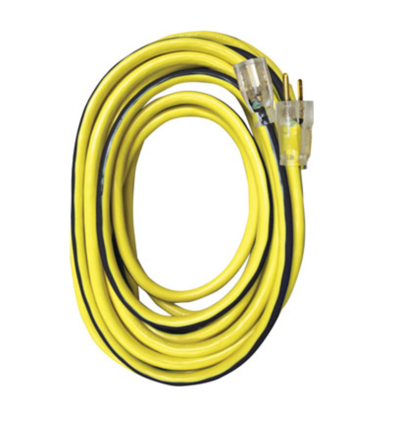 100ft 10/3 SJTW Yellow/Black Ext Cord w/Lighted End, NEMA 5-15